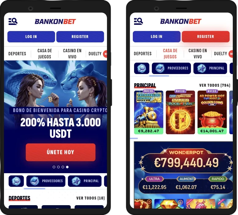 Aplicación móvil y versión adaptable de Bankonbet Casino