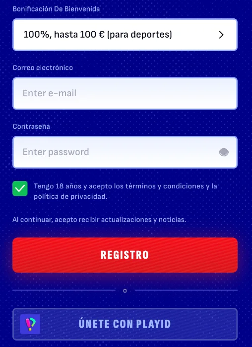 Formulario de registro de usuario en Bankonbet Casino